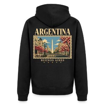 Argentinien Buenos Aires Retroreise - Unisex Premium Bio Zip Hoodie - Schwarz - Hinten - Nico (187cm)
