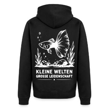 Kleine Welten, Große Leidenschaft Fisch - Unisex Premium Bio Zip Hoodie - Schwarz - Hinten - Nico (187cm)