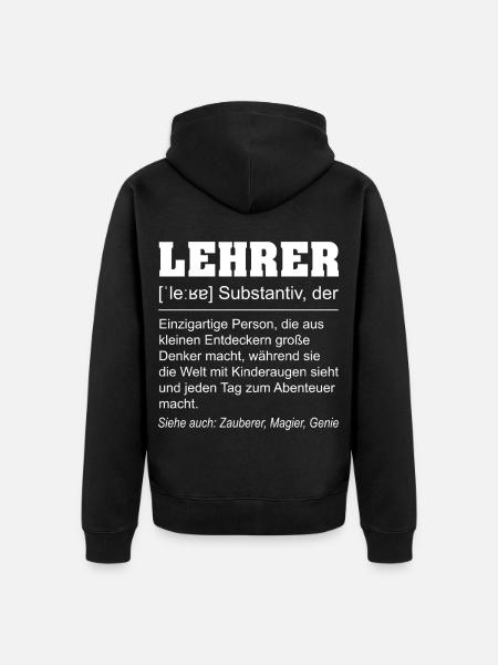 Lustige Lehrer Definition Spruch Geschenkidee - Unisex Premium Bio Zip Hoodie - Schwarz