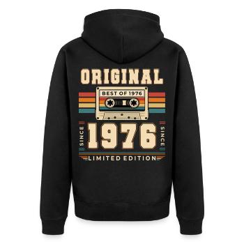 50. Geburtstag Geschenk Mann Kassette Best of 1976 - Unisex Premium Bio Zip Hoodie - Schwarz - Hinten - Nico (187cm)