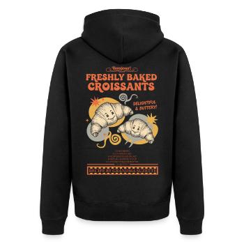 Breakfast Brunch Coffee Freshly Baked Croissants - Unisex Premium Organic Zip Hoodie - black - Back - Nico (187cm)