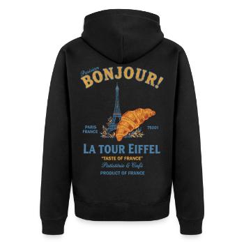 Breakfast Funny Brunch Coffee Bonjour La Tour - Unisex Premium Organic Zip Hoodie - black - Back - Nico (187cm)