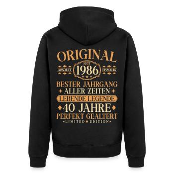 Vintage 1986 Jahrgang Geboren 40. Geburtstag - Unisex Premium Bio Zip Hoodie - Schwarz - Hinten - Nico (187cm)