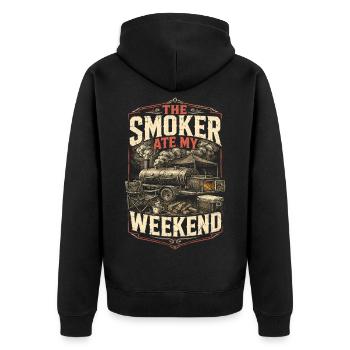 Concours de BBQ Le fumeur a mangé mon week-end - Veste à capuche bio Premium Unisexe - noir - Dos - Nico (187cm)
