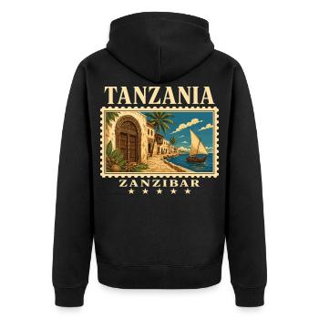 Marque de voyage vintage de Tanzanie Zanzibar - Veste à capuche bio Premium Unisexe - noir - Dos - Nico (187cm)