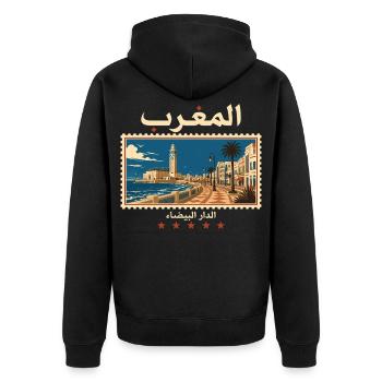 Marokko Casablanca Vintage Reise - Unisex Premium Bio Zip Hoodie - Schwarz - Hinten - Nico (187cm)