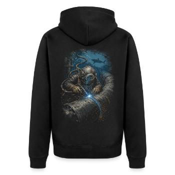 Unterwasserschweißer Unterwasser Schweißer - Unisex Premium Bio Zip Hoodie - Schwarz - Hinten - Nico (187cm)