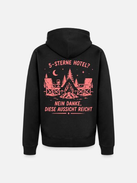 Lagerfeuerblick statt Zimmer - Campingurlaub - Unisex Premium Bio Zip Hoodie - Schwarz