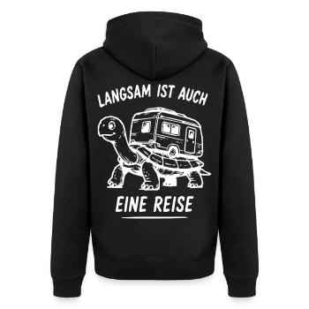 Langsame Reise Schildkröte Camper - Unisex Premium Bio Zip Hoodie - Schwarz - Hinten - Nico (187cm)