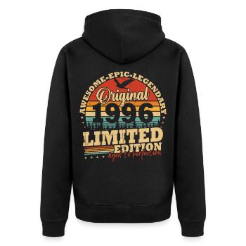 Original 1996 Jahrgang Vintage Geburtstag Geschenk - Unisex Premium Bio Zip Hoodie - Schwarz - Hinten - Nico (187cm)
