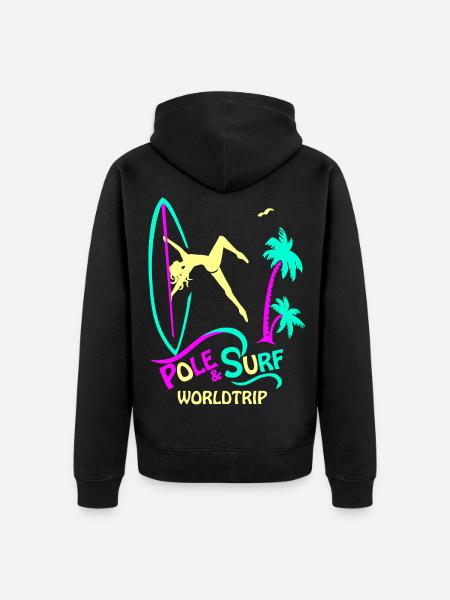 Pole & Surf Worldtrip neon - Unisex Premium Bio Zip Hoodie - Schwarz