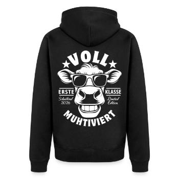 Voll Muhtiviert | Coole Kuh | Erste Klase - Unisex Premium Bio Zip Hoodie - Schwarz - Hinten - Nico (187cm)