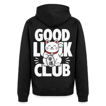 Good Luck Club Lucky Cat - Unisex Premium Bio Zip Hoodie - Schwarz - Hinten - Nico (187cm)