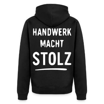 Handwerk Macht Stolz - Unisex Premium Bio Zip Hoodie - Schwarz - Hinten - Nico (187cm)