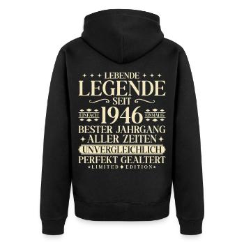 Baujahr 1946 Geburtstag 80 Jahre Unvergleichlich - Unisex Premium Bio Zip Hoodie - Schwarz - Hinten - Nico (187cm)
