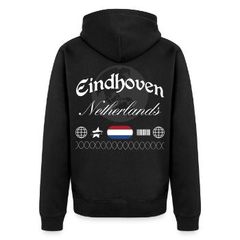 Eindhoven Niederlande Streetwear Reise Souvenir - Unisex Premium Bio Zip Hoodie - Schwarz - Hinten - Nico (187cm)