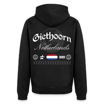 Giethoorn Niederlande Streetwear Reise Souvenir - Unisex Premium Bio Zip Hoodie - Schwarz - Hinten - Nico (187cm)