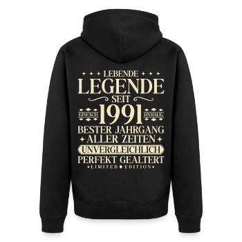 Baujahr 1991 Geburtstag 35 Jahre Unvergleichlich - Unisex Premium Bio Zip Hoodie - Schwarz - Hinten - Nico (187cm)