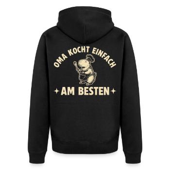 Capybara Oma kocht einfach am besten - Unisex Premium Bio Zip Hoodie - Schwarz - Hinten - Nico (187cm)