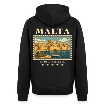Malta Valletta Vintage Reisemarke - Unisex Premium Bio Zip Hoodie - Schwarz - Hinten - Nico (187cm)