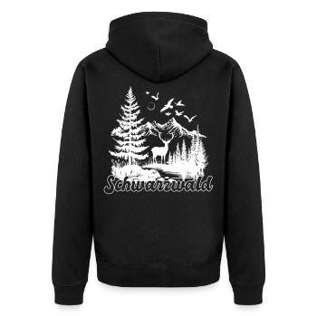Schwarzwald Fluss Hirsch Natur Motiv - Unisex Premium Bio Zip Hoodie - Schwarz - Hinten - Nico (187cm)