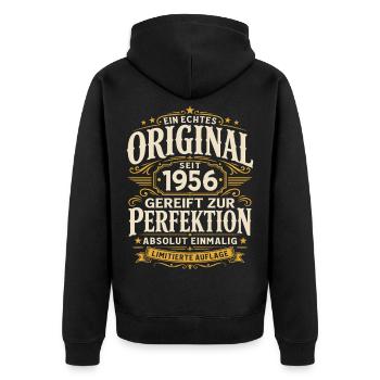 70. Geburtstag Geschenk Mann Original Vintage 1956 - Unisex Premium Bio Zip Hoodie - Schwarz - Hinten - Nico (187cm)
