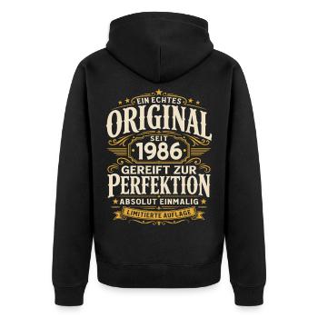 40. Geburtstag Geschenk Mann Original Vintage 1986 - Unisex Premium Bio Zip Hoodie - Schwarz - Hinten - Nico (187cm)