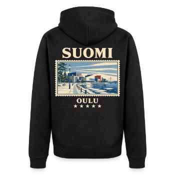 Finnland Oulu Vintage Reisemarke - Unisex Premium Bio Zip Hoodie - Schwarz - Hinten - Nico (187cm)