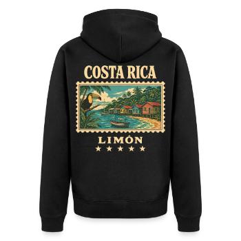 Costa Rica Limón Vintage Reisemarke - Unisex Premium Bio Zip Hoodie - Schwarz - Hinten - Nico (187cm)