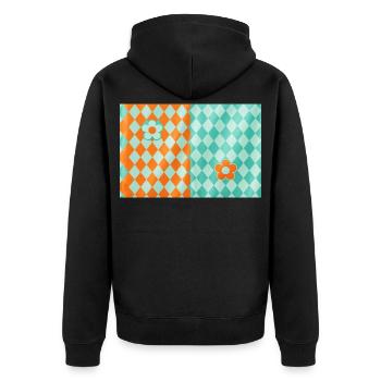 Harlekin-Petal-Duo - Unisex Premium Bio Zip Hoodie - Schwarz - Hinten - Nico (187cm)