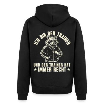 Fußballtrainer hat immer recht Retro Waschbär - Unisex Premium Bio Zip Hoodie - Schwarz - Hinten - Nico (187cm)