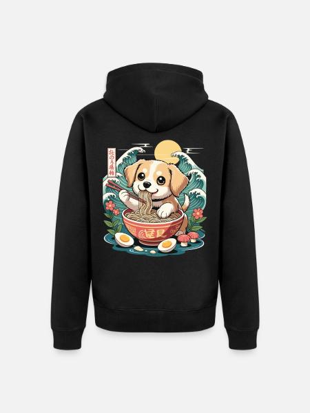 Kawaii Puppy Ramen Waves たのろ稲朔 Sunrise Bowl - Unisex Premium Organic Zip Hoodie - black