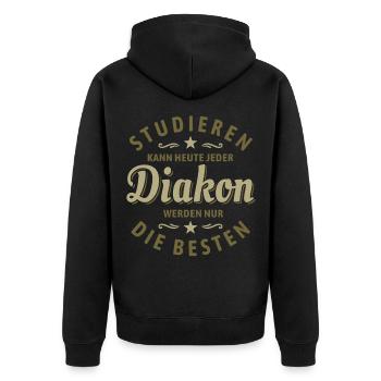 Studieren kann jeder - Diakon Spruch - Unisex Premium Bio Zip Hoodie - Schwarz - Hinten - Nico (187cm)