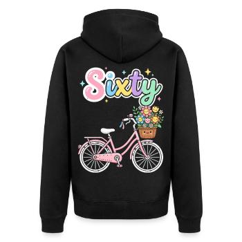 60 Geburtstag Fahrrad Blumen Radfahrerin - Unisex Premium Bio Zip Hoodie - Schwarz - Hinten - Nico (187cm)