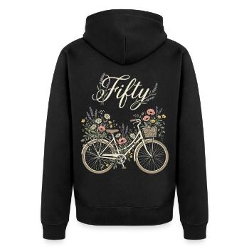 50 Geburtstag Fahrrad Blumen Radfahrerin - Unisex Premium Bio Zip Hoodie - Schwarz - Hinten - Nico (187cm)