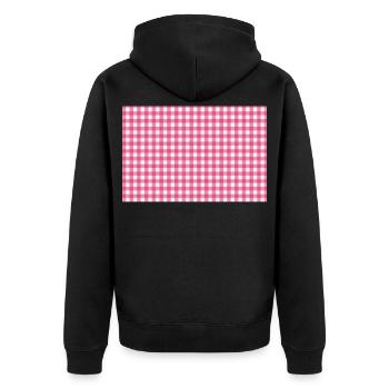Motif à carreaux en quadreaux roses - Veste à capuche bio Premium Unisexe - noir - Dos - Nico (187cm)
