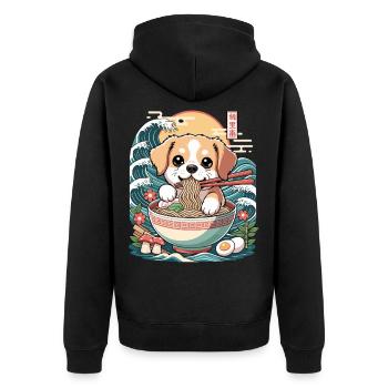 Cute Ramen Puppy In Bowl With Waves Japanese - Unisex Premium Organic Zip Hoodie - black - Back - Nico (187cm)