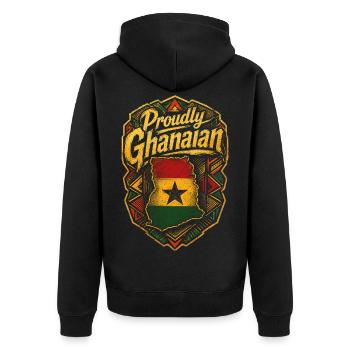 Ghana Ghanese Ghanesisch Proudly Ghanaian - Unisex Premium Bio Zip Hoodie - Schwarz - Hinten - Nico (187cm)