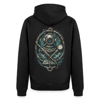 Unterwasserschweißer Unterwasser Schweißer - Unisex Premium Bio Zip Hoodie - Schwarz - Hinten - Nico (187cm)