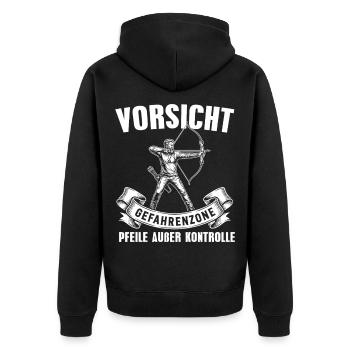 Bogensport Vorsicht Papa Bogenschießen - Unisex Premium Bio Zip Hoodie - Schwarz - Hinten - Nico (187cm)