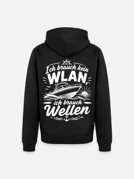 Wellen statt WLAN – Bootsmotiv - Unisex Premium Bio Zip Hoodie - Schwarz