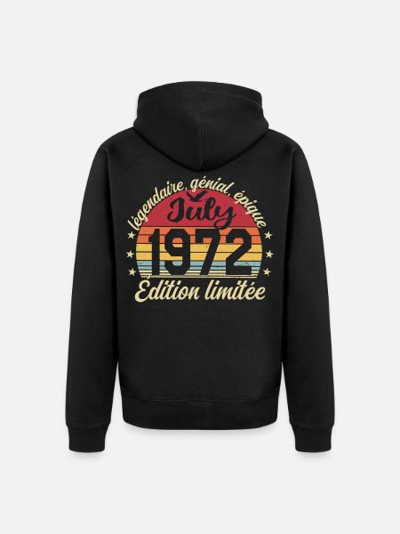 Anniversaire Juillet 1972 Vintage Cadeau - Veste à capuche bio Premium Unisexe - noir
