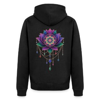 Spiritualität Heilige Geometrie Lotusblume Zen - Unisex Premium Bio Zip Hoodie - Schwarz - Hinten - Nico (187cm)