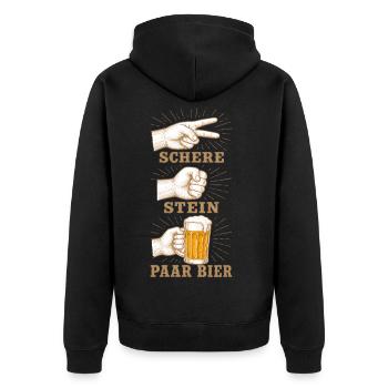Schere Stein und ein Paar Bier lustige Bier Spruch - Unisex Premium Bio Zip Hoodie - Schwarz - Hinten - Nico (187cm)