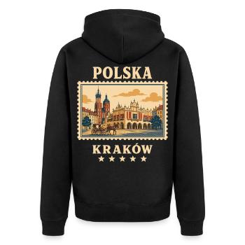 Polen Krakau Vintage Reisemarke - Unisex Premium Bio Zip Hoodie - Schwarz - Hinten - Nico (187cm)