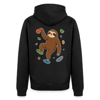 Zen Faultier beim Bouldern an der Wand - Unisex Premium Bio Zip Hoodie - Schwarz - Hinten - Nico (187cm)