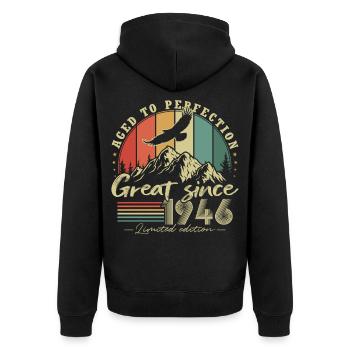 1946 Vintage Vintage Birthday Retro Gift - Unisex Premium Organic Zip Hoodie - black - Back - Nico (187cm)