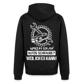 Warum ich Autos schraube KFZ_Mechaniker - Unisex Premium Bio Zip Hoodie - Schwarz - Hinten - Nico (187cm)