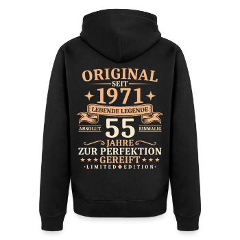 Geburtstag 55 Jahre Lebende Legende 1971 Jahrgang - Unisex Premium Bio Zip Hoodie - Schwarz - Hinten - Nico (187cm)