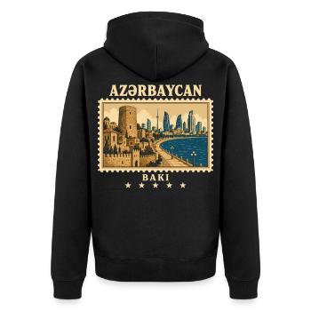 Aserbaidschan Baku Vintage Reisemarke - Unisex Premium Bio Zip Hoodie - Schwarz - Hinten - Nico (187cm)